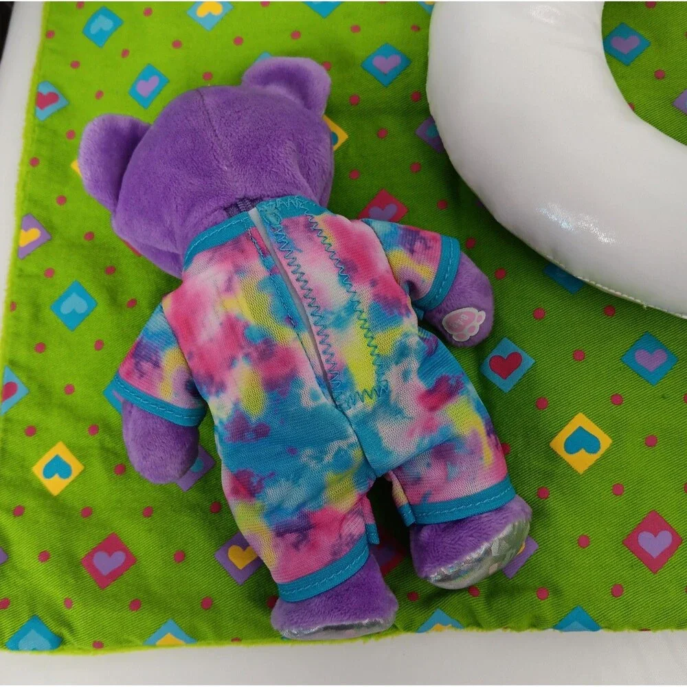 Build a Bear Mini Purple Silver Bear Stuffed Unicorn Float Green Fleece Blanket